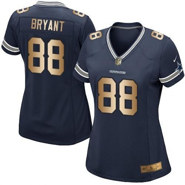 Women's Cowboys #88 Dez Bryant Navy Blue Team Color Stitched NFL Elite Gold Jersey