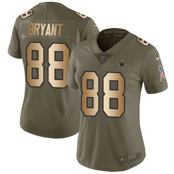 Women's Cowboys #88 Dez Bryant Olive Gold Stitched NFL Limited 2017 Salute to Service Jersey