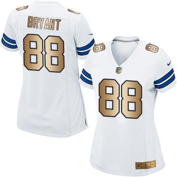 Women's Cowboys #88 Dez Bryant White Stitched NFL Elite Gold Jersey