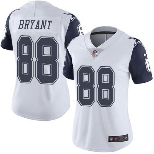 Women's Cowboys #88 Dez Bryant White Stitched NFL Limited Rush Jersey