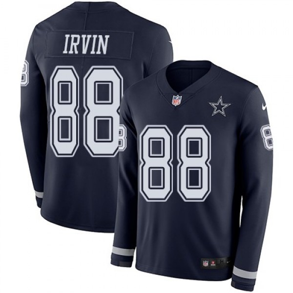 Nike Cowboys #88 Michael Irvin Navy Blue Team Color Men's Stitched NFL Limited Therma Long Sleeve Jersey