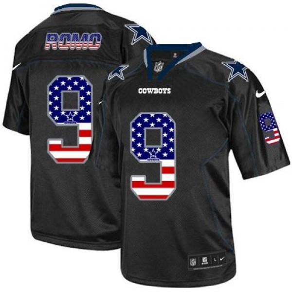 Nike Cowboys #9 Tony Romo Black Men's Stitched NFL Elite USA Flag Fashion Jersey