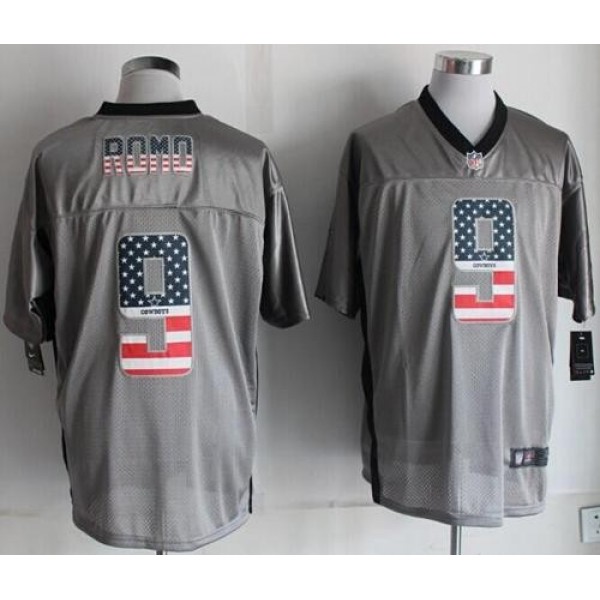 Nike Cowboys #9 Tony Romo Grey Men's Stitched NFL Elite USA Flag Fashion Jersey