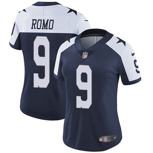 Women's Cowboys #9 Tony Romo Navy Blue Thanksgiving Stitched NFL Vapor Untouchable Limited Throwback Jersey