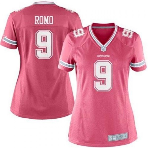 Women's Cowboys #9 Tony Romo Pink Stitched NFL Elite Jersey