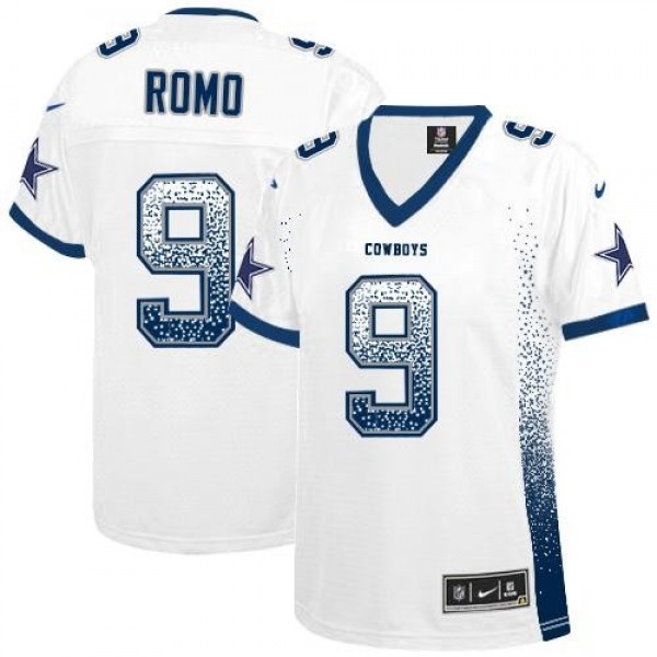 Women's Cowboys #9 Tony Romo White Stitched NFL Elite Drift Jersey