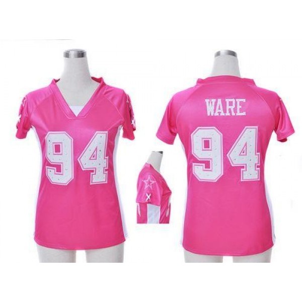 Women's Cowboys #94 DeMarcus Ware Pink Draft Him Name Number Top Stitched NFL Elite Jersey