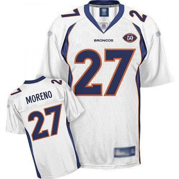 Broncos #27 Knowshon Moreno White Team 50th Anniversary Patch Stitched NFL Jersey