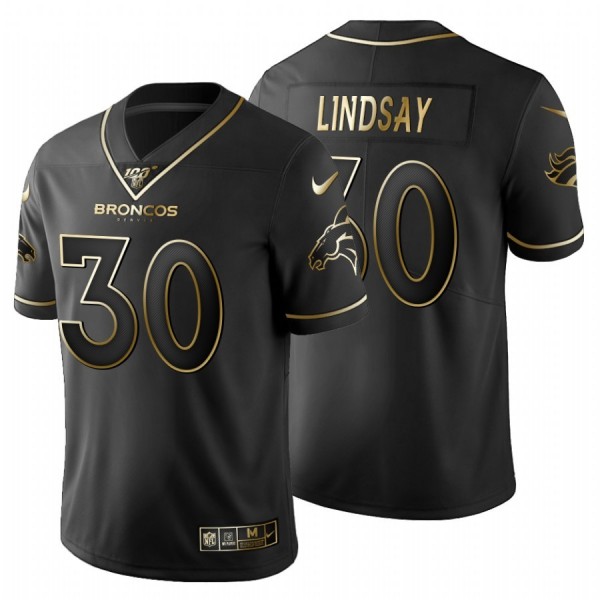 Denver Broncos #30 Phillip Lindsay Men's Nike Black Golden Limited NFL 100 Jersey