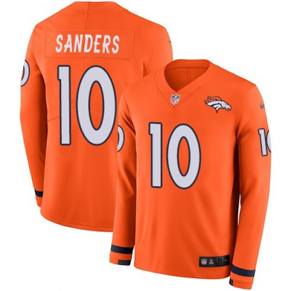 Nike Broncos #10 Emmanuel Sanders Orange Team Color Men's Stitched NFL Limited Therma Long Sleeve Jersey