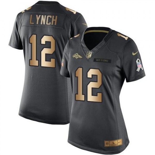 Women's Broncos #12 Paxton Lynch Black Stitched NFL Limited Gold Salute to Service Jersey