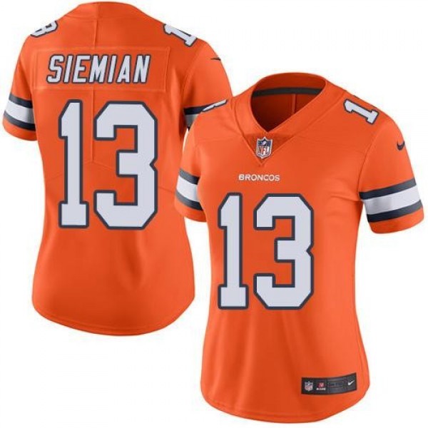 Women's Broncos #13 Trevor Siemian Orange Stitched NFL Limited Rush Jersey