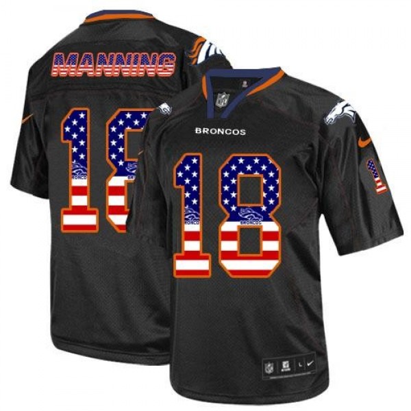 Nike Broncos #18 Peyton Manning Black Men's Stitched NFL Elite USA Flag Fashion Jersey