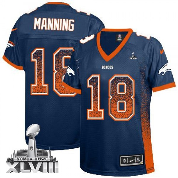 Women's Broncos #18 Peyton Manning Blue Alternate Super Bowl XLVIII Stitched NFL Elite Drift Jersey