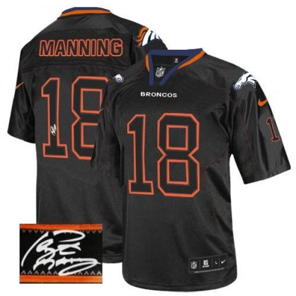 Nike Broncos #18 Peyton Manning Lights Out Black Men's Stitched NFL Elite Autographed Jersey