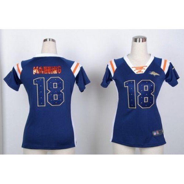 Women's Broncos #18 Peyton Manning Navy Blue Stitched NFL Elite Light Diamond Jersey