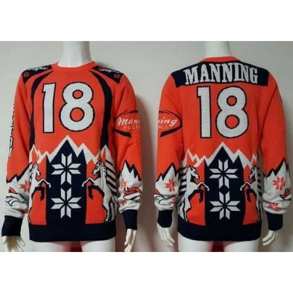 Nike Broncos #18 Peyton Manning Orange/Navy Blue Men's Ugly Sweater