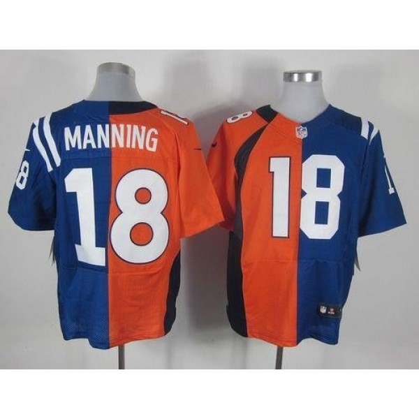 Nike Broncos #18 Peyton Manning Orange/Royal Blue Men's Stitched NFL Elite Split Colts Jersey
