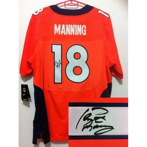 Nike Broncos #18 Peyton Manning Orange Team Color Men's Stitched NFL Elite Autographed Jersey