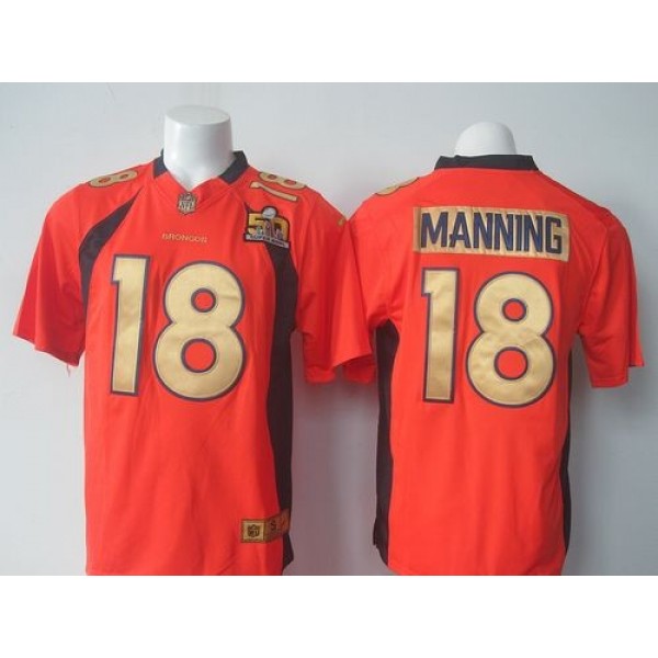 Nike Broncos #18 Peyton Manning Orange Team Color Super Bowl 50 Collection Men's Stitched NFL Elite Jersey