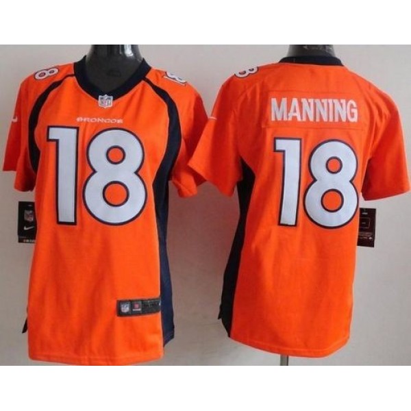 Women's Broncos #18 Peyton Manning Orange Team Color Stitched NFL New Elite Jersey