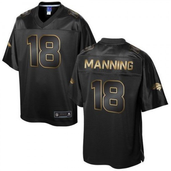 Nike Broncos #18 Peyton Manning Pro Line Black Gold Collection Men's Stitched NFL Game Jersey