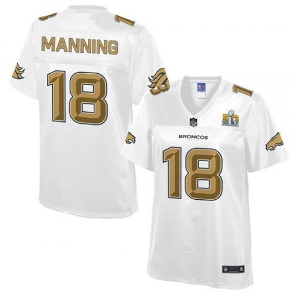 Women's Broncos #18 Peyton Manning White NFL Pro Line Super Bowl 50 Game Jersey