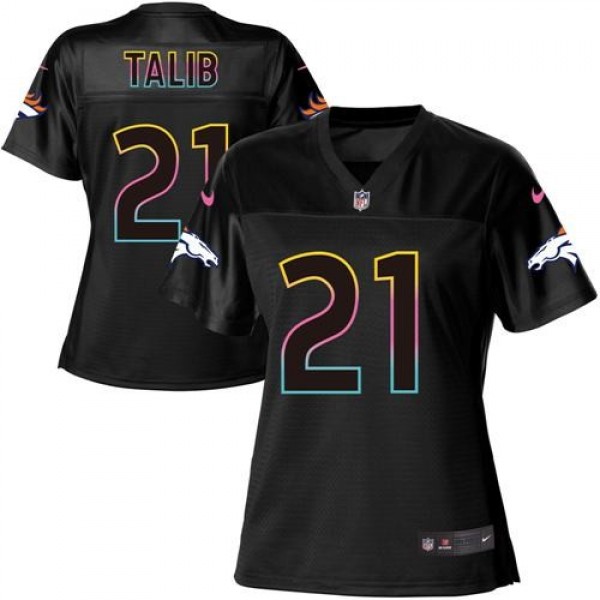 Women's Broncos #21 Aqib Talib Black NFL Game Jersey