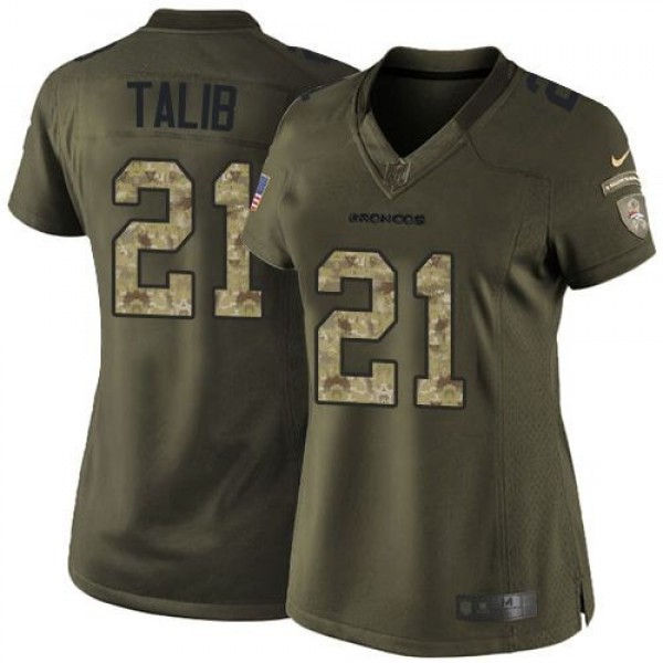 Women's Broncos #21 Aqib Talib Green Stitched NFL Limited Salute to Service Jersey