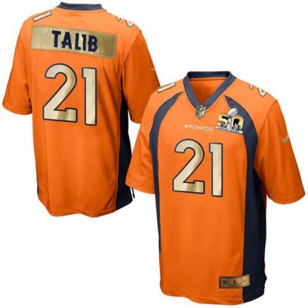 Nike Broncos #21 Aqib Talib Orange Team Color Men's Stitched NFL Game Super Bowl 50 Collection Jersey