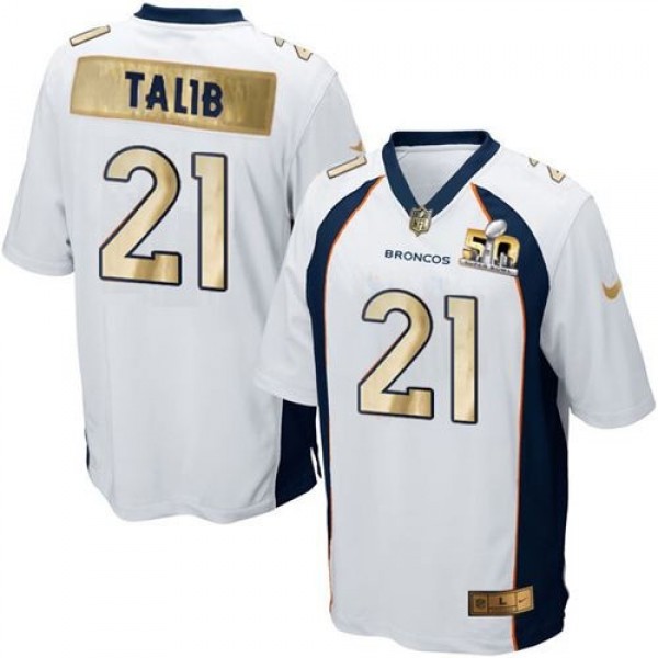 Nike Broncos #21 Aqib Talib White Men's Stitched NFL Game Super Bowl 50 Collection Jersey