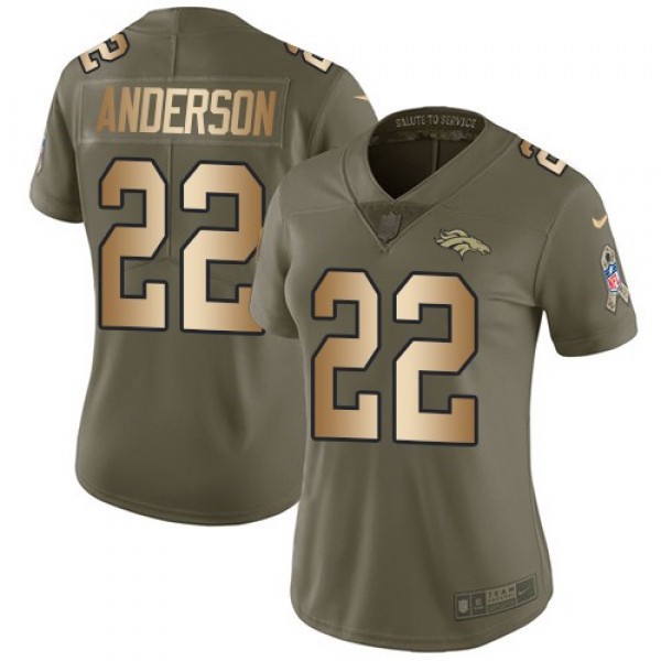 Women's Broncos #22 C.J. Anderson Olive Gold Stitched NFL Limited 2017 Salute to Service Jersey