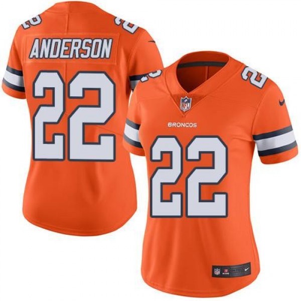 Women's Broncos #22 C.J. Anderson Orange Stitched NFL Limited Rush Jersey