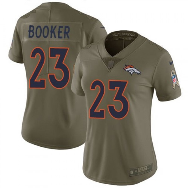 Women's Broncos #23 Devontae Booker Olive Stitched NFL Limited 2017 Salute to Service Jersey