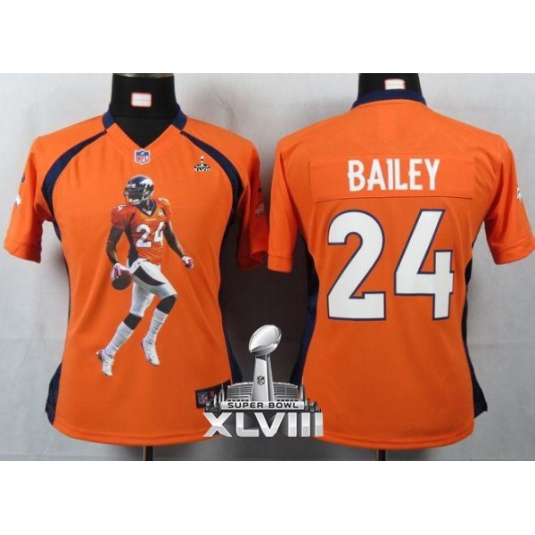 Women's Broncos #24 Champ Bailey Orange Team Color Super Bowl XLVIII Portrait NFL Game Jersey