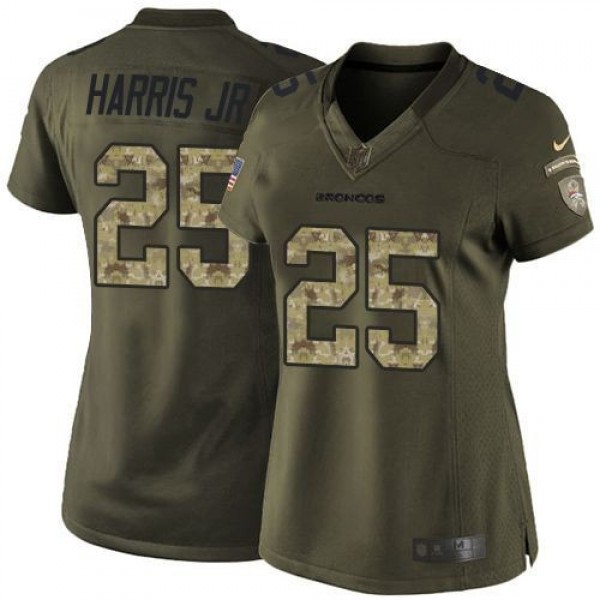 Women's Broncos #25 Chris Harris Jr Green Stitched NFL Limited Salute to Service Jersey