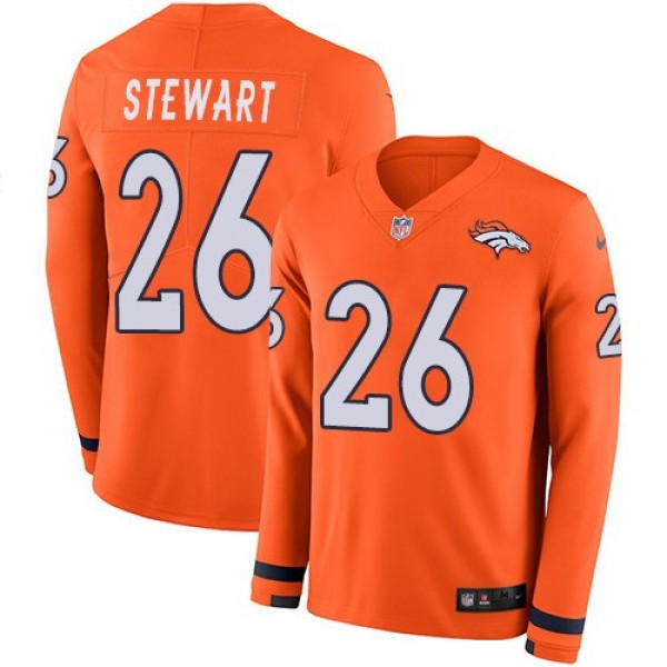 Nike Broncos #26 Darian Stewart Orange Team Color Men's Stitched NFL Limited Therma Long Sleeve Jersey