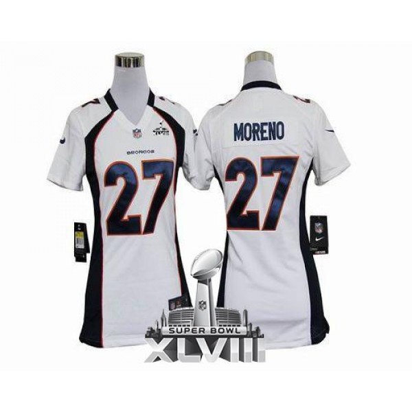 Women's Broncos #27 Knowshon Moreno White Super Bowl XLVIII Stitched NFL Elite Jersey