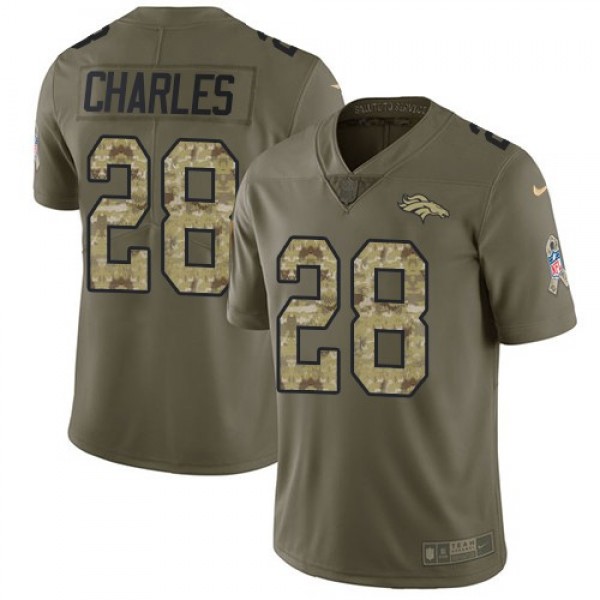 Nike Broncos #28 Jamaal Charles Olive/Camo Men's Stitched NFL Limited 2017 Salute To Service Jersey