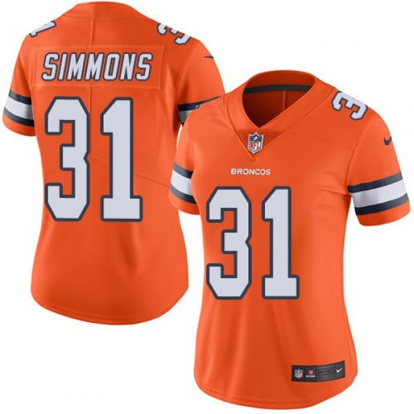 Women's Broncos #31 Justin Simmons Orange Stitched NFL Limited Rush Jersey