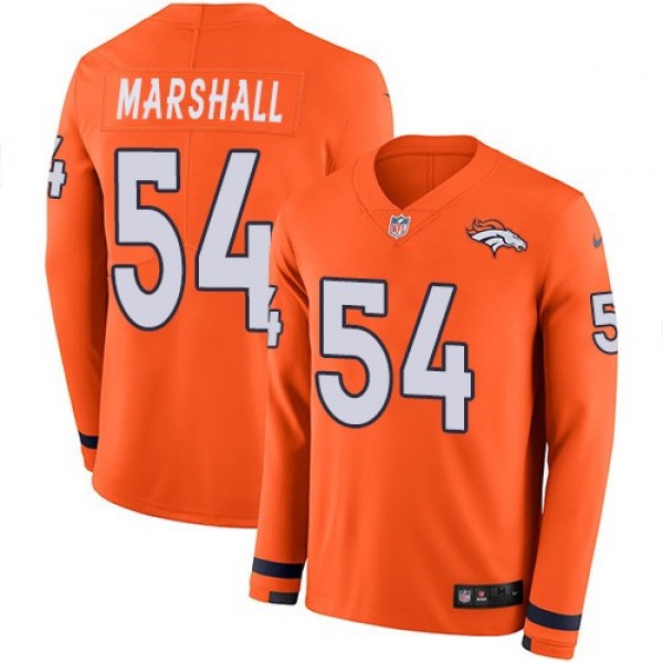 Nike Broncos #54 Brandon Marshall Orange Team Color Men's Stitched NFL Limited Therma Long Sleeve Jersey