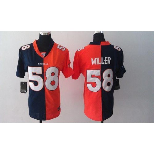 Women's Broncos #58 Von Miller Orange Blue Stitched NFL Elite Split Jersey