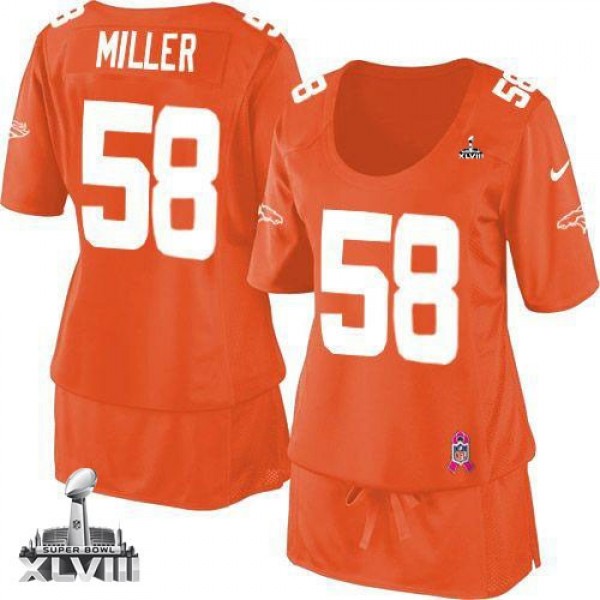 Women's Broncos #58 Von Miller Orange Team Color Super Bowl XLVIII Breast Cancer Awareness Stitched NFL Elite Jersey