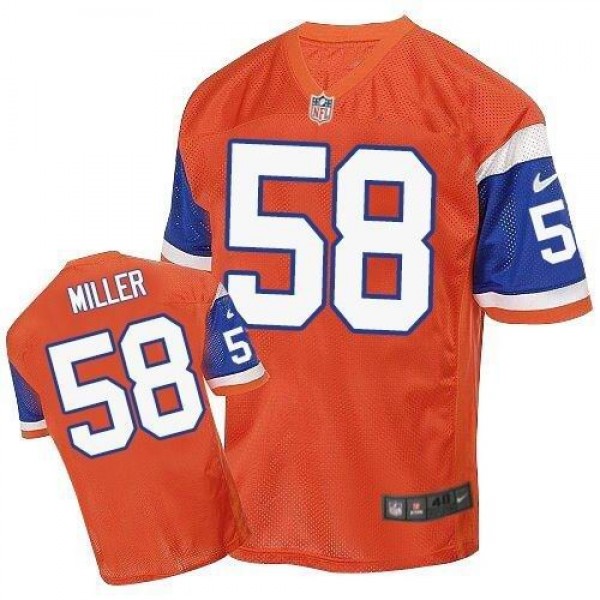 Nike Broncos #58 Von Miller Orange Throwback Men's Stitched NFL Elite Jersey
