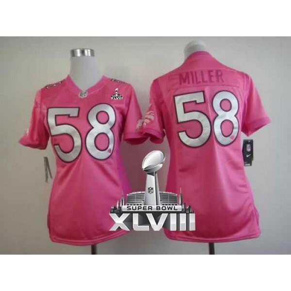 Women's Broncos #58 Von Miller Pink Super Bowl XLVIII Be Luv'd Stitched NFL Elite Jersey