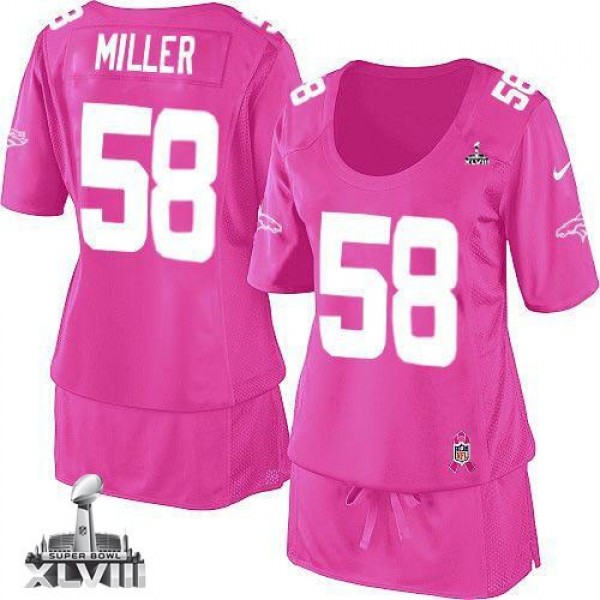 Women's Broncos #58 Von Miller Pink Super Bowl XLVIII Breast Cancer Awareness Stitched NFL Elite Jersey