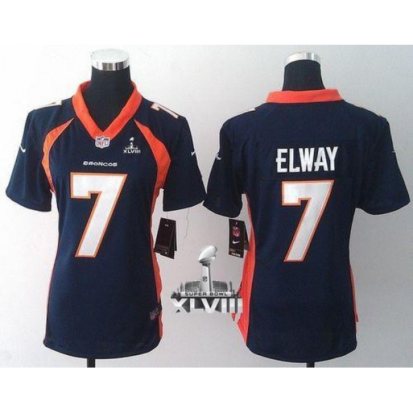 Women's Broncos #7 John Elway Blue Alternate Super Bowl XLVIII Stitched NFL New Elite Jersey