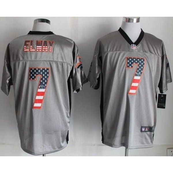 Nike Broncos #7 John Elway Grey Men's Stitched NFL Elite USA Flag Fashion Jersey
