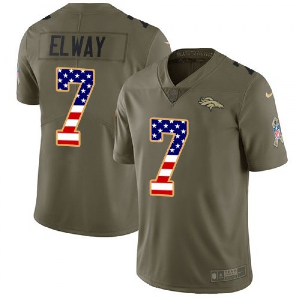 Nike Broncos #7 John Elway Olive/USA Flag Men's Stitched NFL Limited 2017 Salute To Service Jersey