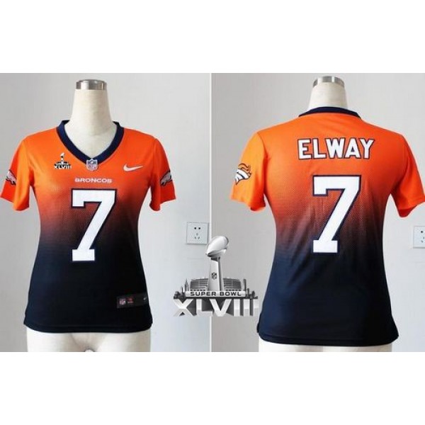Women's Broncos #7 John Elway Orange Blue Super Bowl XLVIII Stitched NFL Elite Fadeaway Jersey